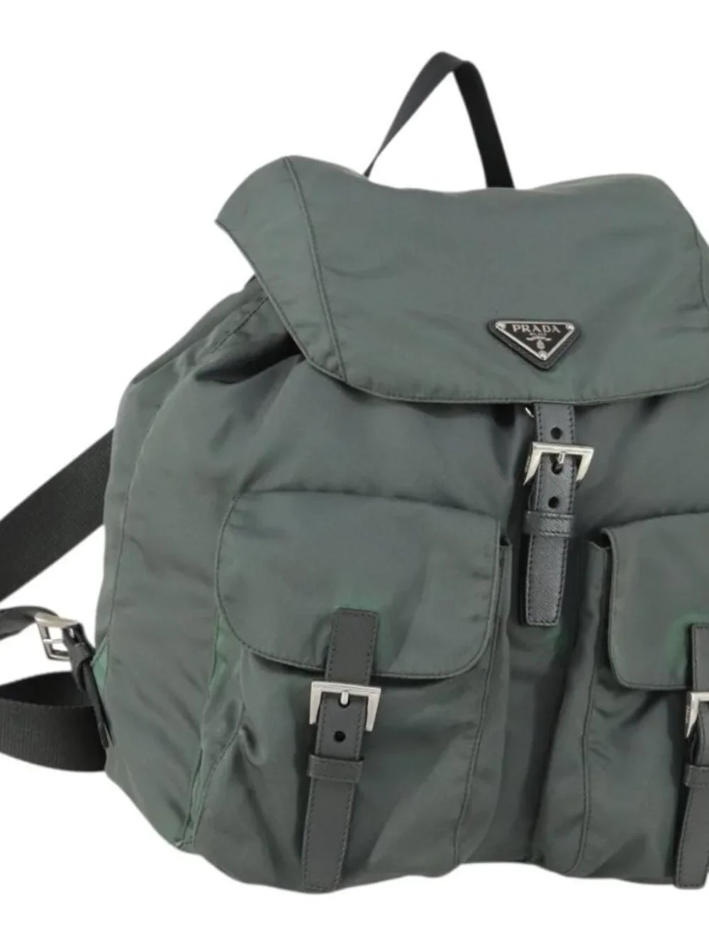 PRADA Backpack Nylon Green Silver Auth 157248